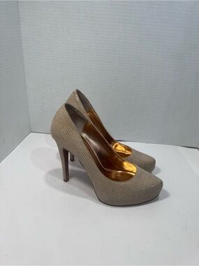 BCBGeneration Beige Textured High Heel Pumps